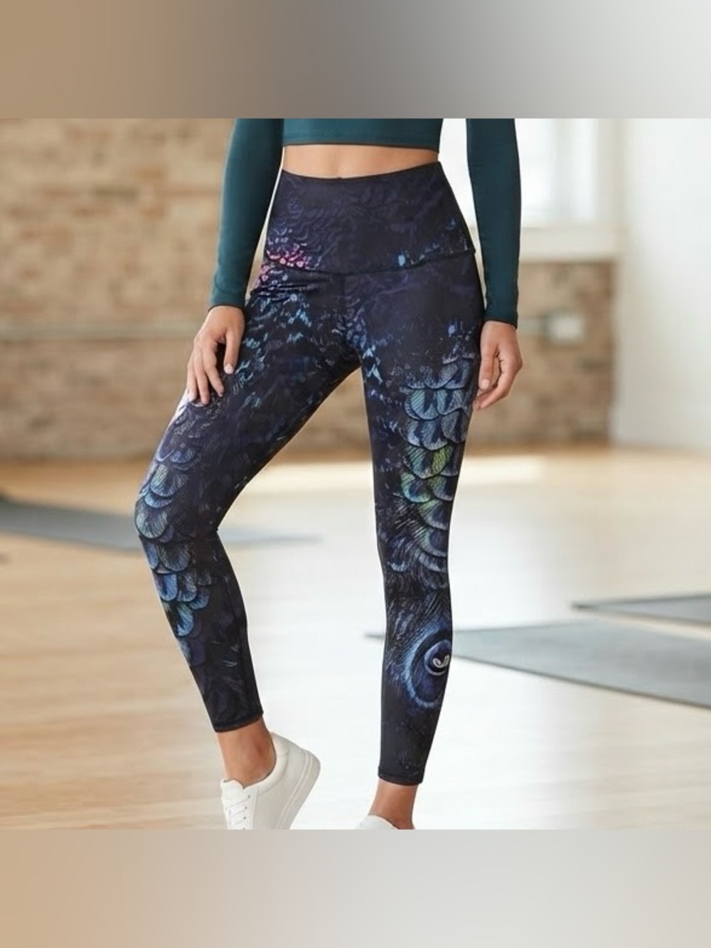 Silver Icing Exclusives Peacock Print High Waisted Active Leggings Plus Size 3XL